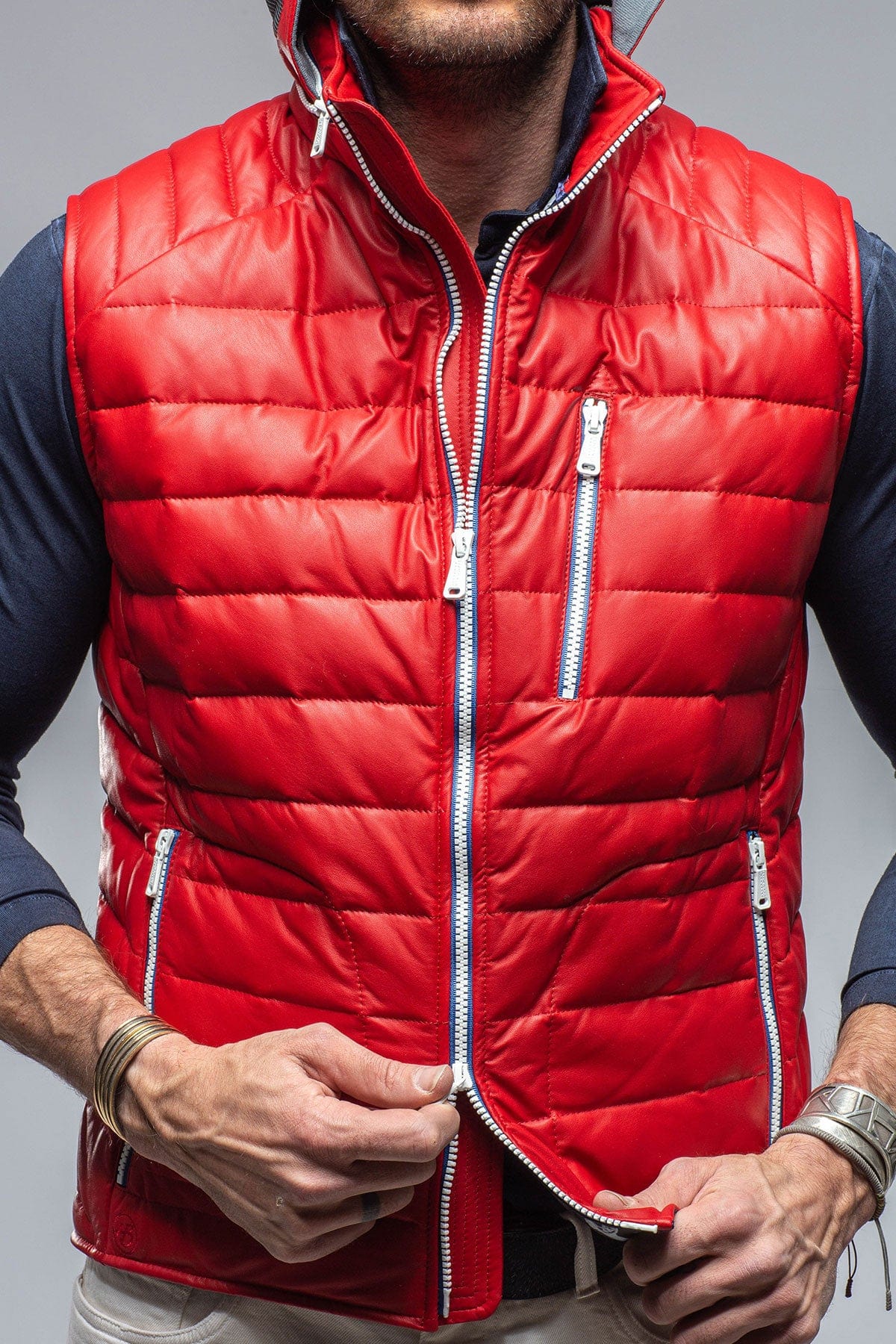 Heinz Bauer Saxan Leather Vest In Red Mens - Outerwear - Leather