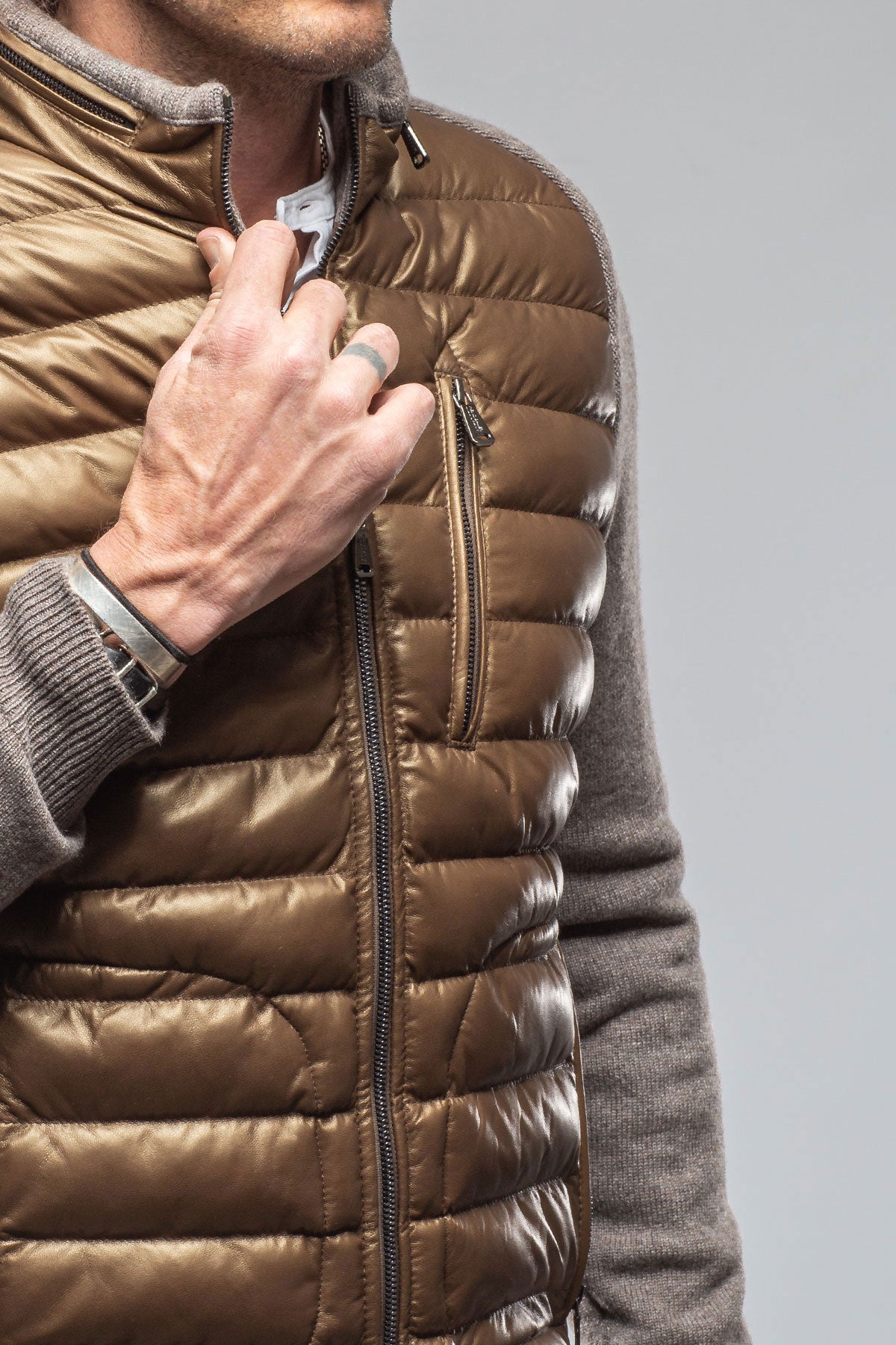 Heinz Bauer Sepang Sweater Jacket In Copper and Grey Mens - Outerwear - Leather