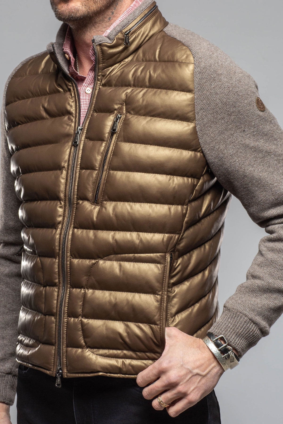 Heinz Bauer Sepang Sweater Jacket In Copper and Grey Mens - Outerwear - Leather