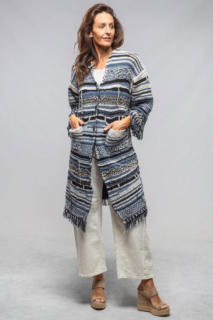 Masi Long Knit Cardigan In Denim | Ladies - Sweaters | Sonia Villa