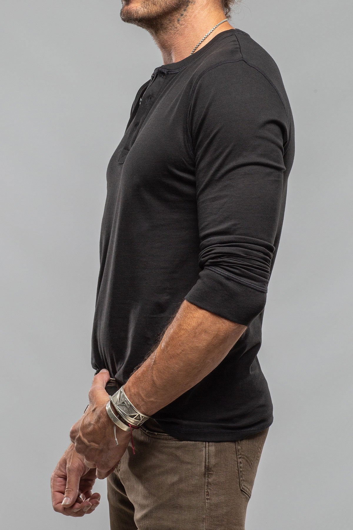 Coronado Cotton LS Henley in Black | Mens - Shirts - T-Shirts | Georg Roth