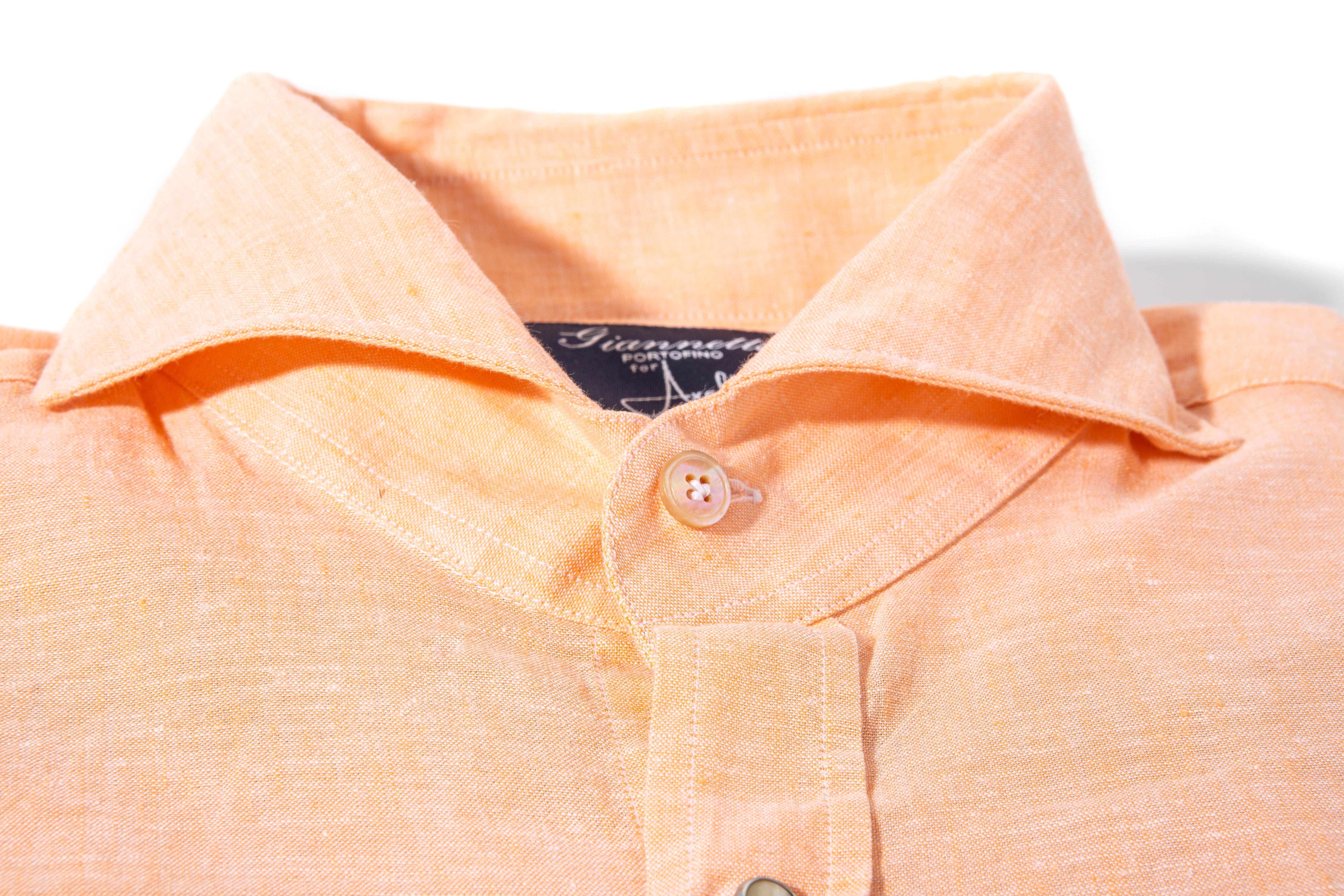 Mach Linen Cotton Shirt in Orange | Mens - Shirts - Dress | Giannetto Portofino