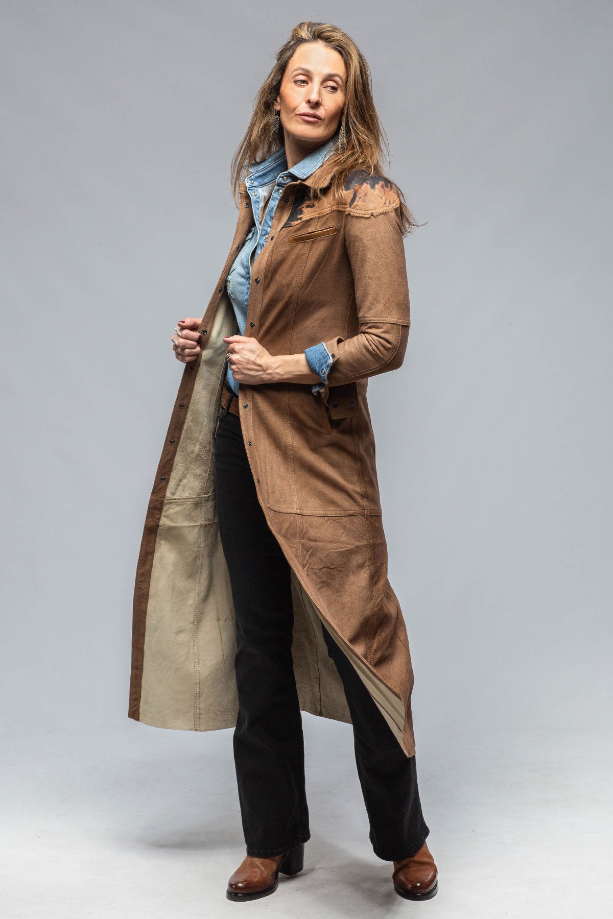 Waggoner Long Hair-On Suede Duster | Ladies - Outerwear - Leather | Roncarati