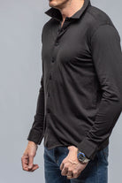 Cambria Button Up Polo in Black | Mens - Shirts - Polos | Georg Roth