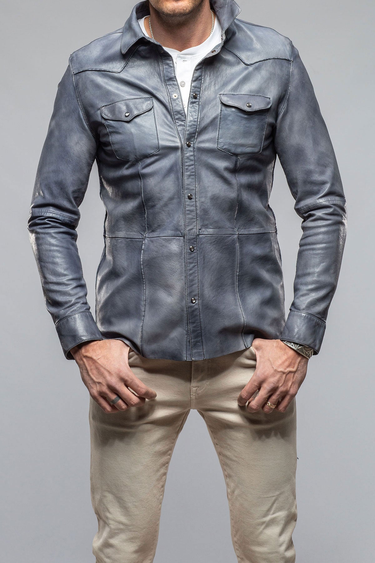 Shadow Leather Shirt In Blue