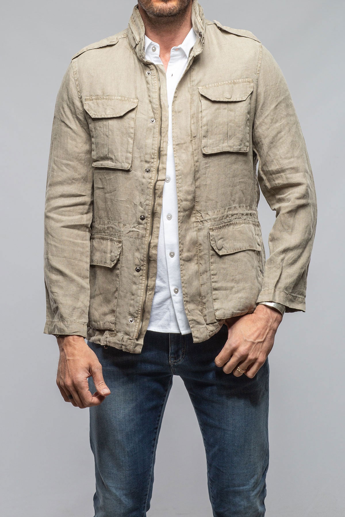 Keeling Savu Linen Jacket In Greige Mens - Outerwear - Lightweight