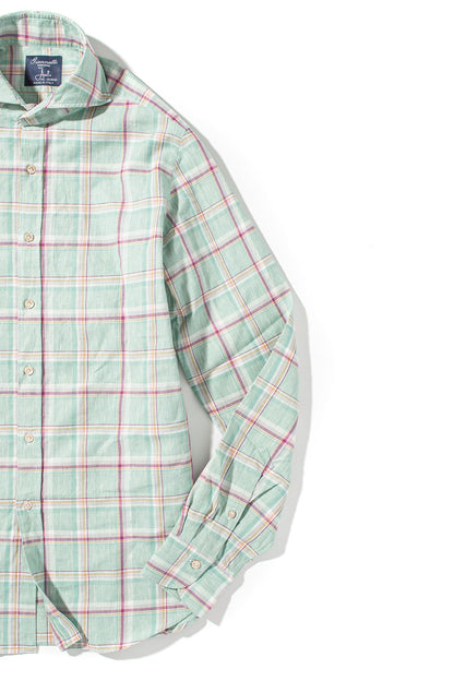 Kirin Cotton Linen Check Shirt In Green | Mens - Shirts - Dress | Giannetto Portofino