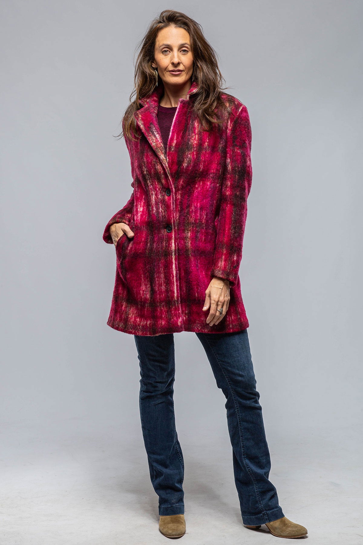 Cupola Tartan Painted 3/4 Coat In Cherry | Ladies - Outerwear - Cloth | Avant Toi