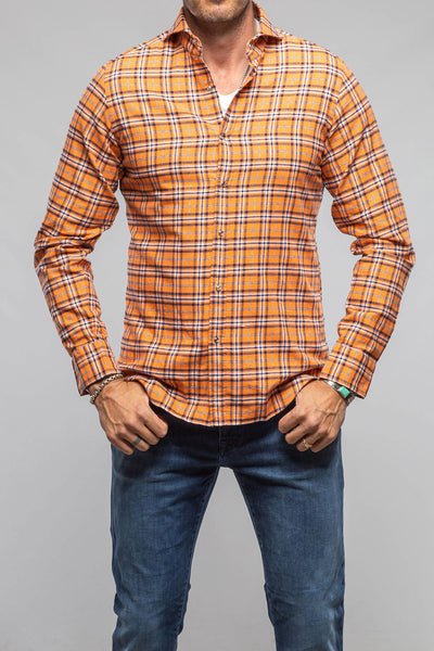 Harmony Check Flannel Snap Shirt In Orange Navy