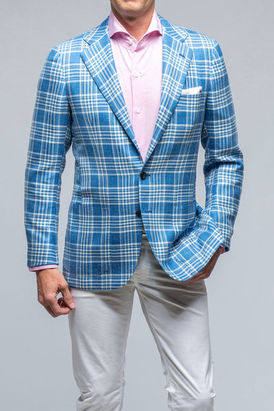 Kiton Cassis Blue and White Check Mens - Tailored - Sport Coats