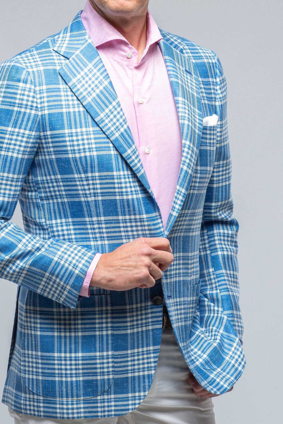 Kiton Cassis Blue and White Check Mens - Tailored - Sport Coats