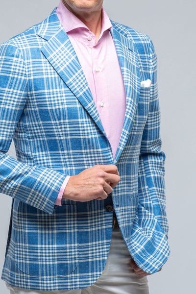 Kiton Cassis Blue and White Check Mens - Tailored - Sport Coats
