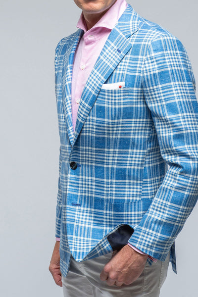 Kiton Cassis Blue and White Check Mens - Tailored - Sport Coats