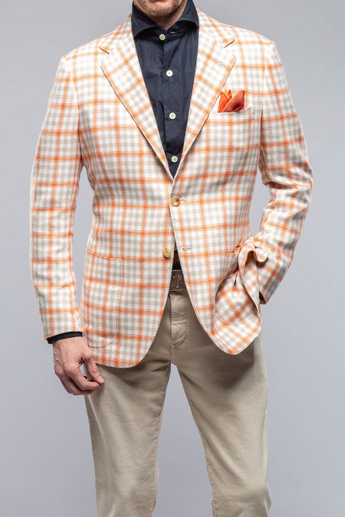 Kiton Eagan Cashmere Sport Coat in Cream and Orange Mens - Tailored - Sport Coats