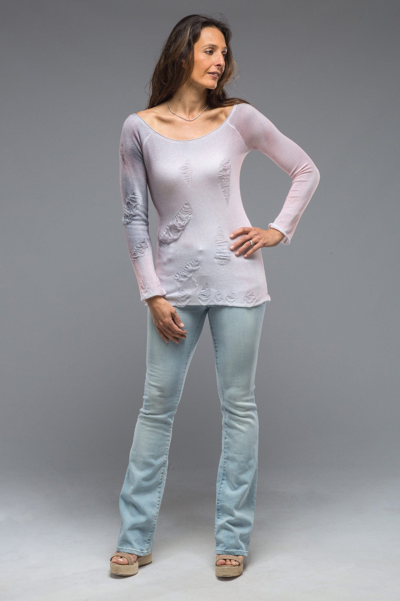 Silvia Knit Top With Distressed Details In Smokey Rose