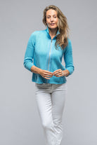 Crete Zip Sweater in Pool Blue | Ladies - Sweaters | Amina Rubinacci