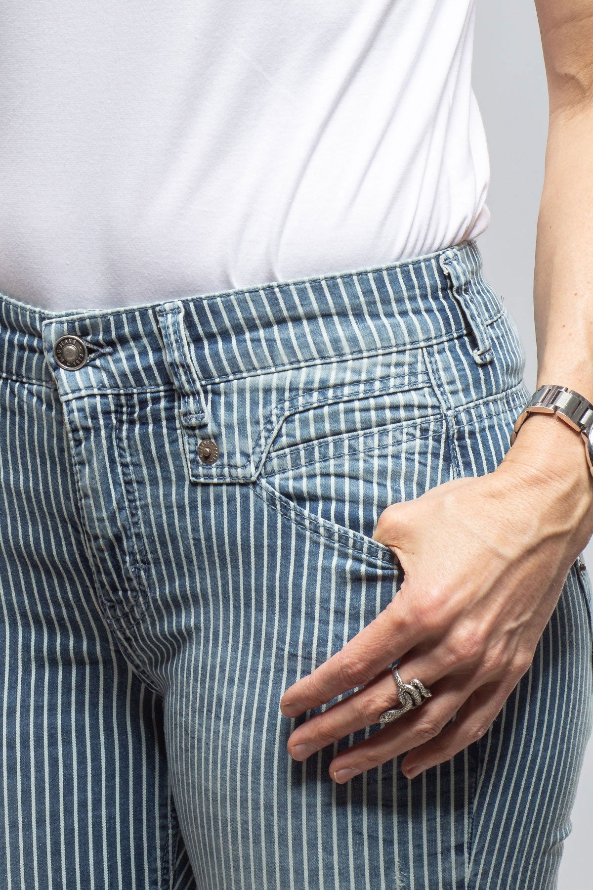 MAC Rich Slim In Blue Stripes Destroyed