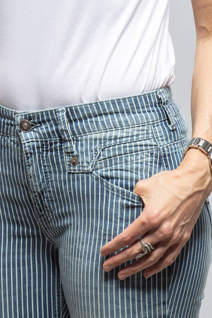 MAC Rich Slim In Blue Stripes Destroyed