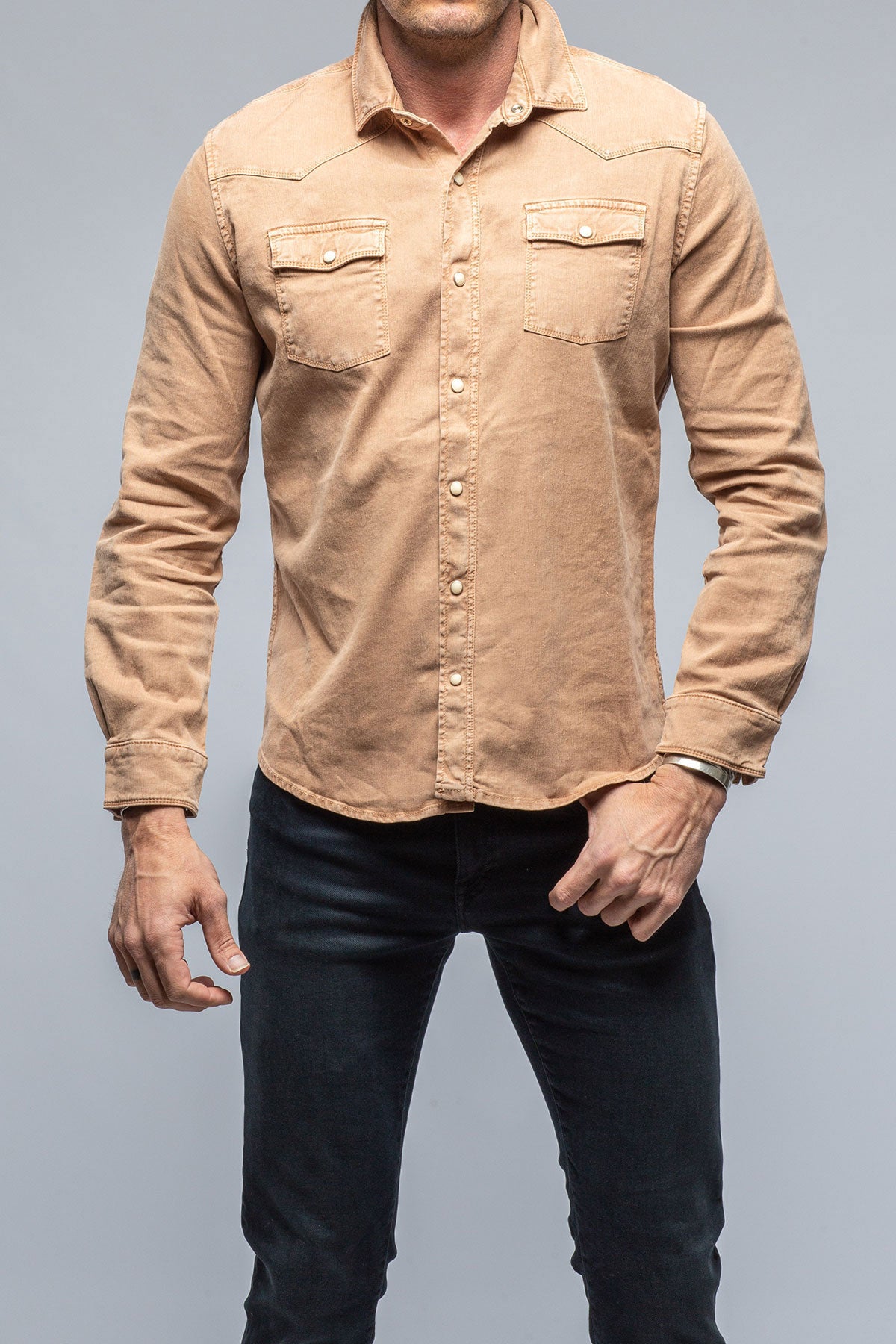 Sullivan Linen Cotton Snap Shirt In Canello | Mens - Shirts | Axel's Premium Denim