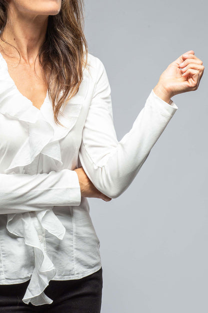 Monica V-Neck Ruffle Front Blouse In Cream | Ladies - Blouses | European Culture