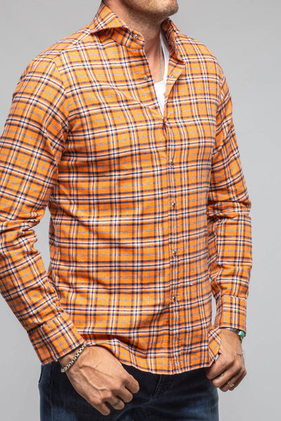 Harmony Check Flannel Snap Shirt In Orange Navy