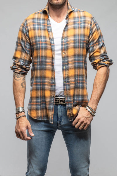 Sunbeam Cotton Check Snap Shirt In Orange Blue