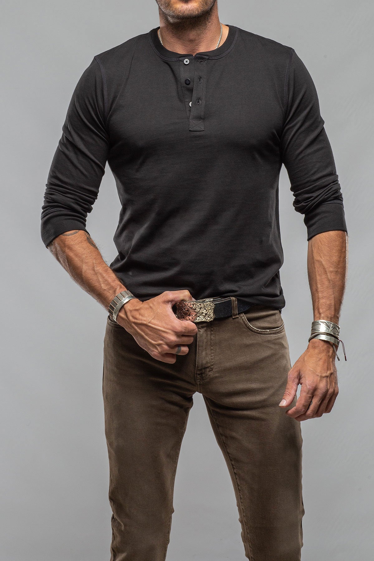 Coronado Cotton LS Henley in Black | Mens - Shirts - T-Shirts | Georg Roth