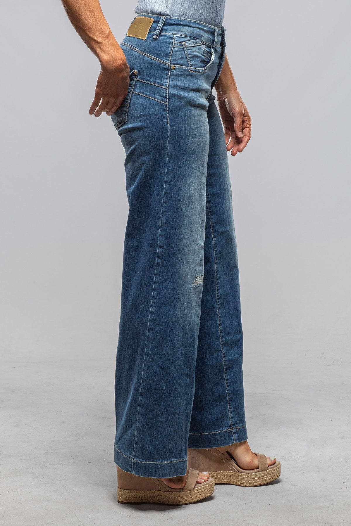 Mac Jeans MAC Palazzo Wide In Navy Heavy Destroyed Ladies - Pants - Jeans