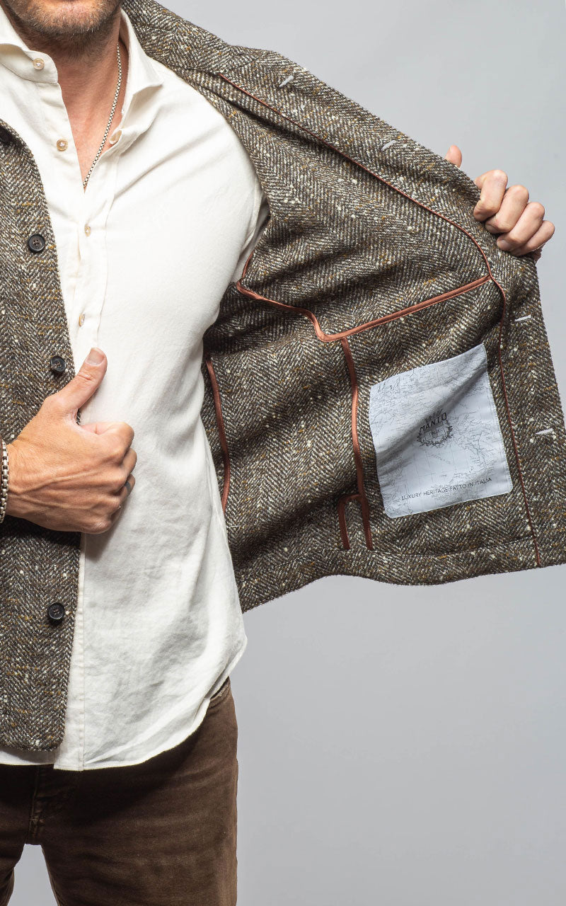 Manto Black Reef Donegal Overshirt In Tweed Mens - Outerwear - Overshirts