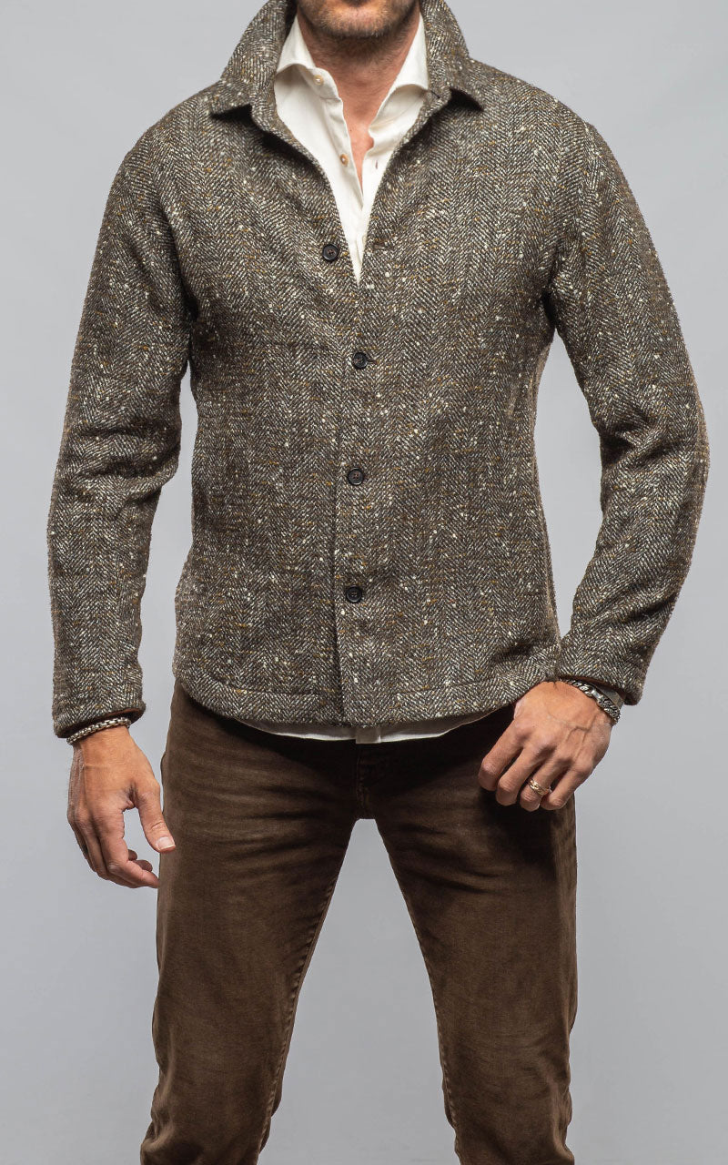 Manto Black Reef Donegal Overshirt In Tweed Mens - Outerwear - Overshirts