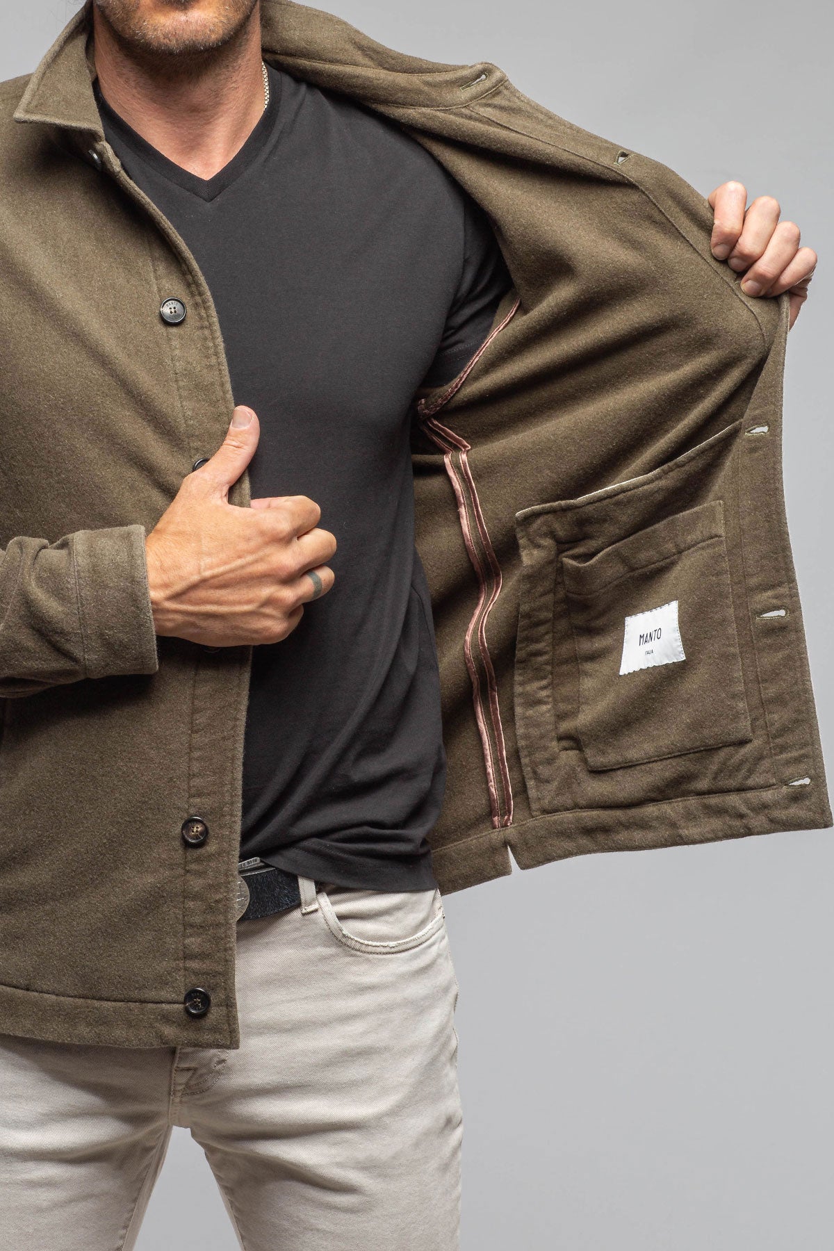 Manto Calderwood Garment Dyed Shirt Jacket In Olive Mens - Outerwear - Overshirts
