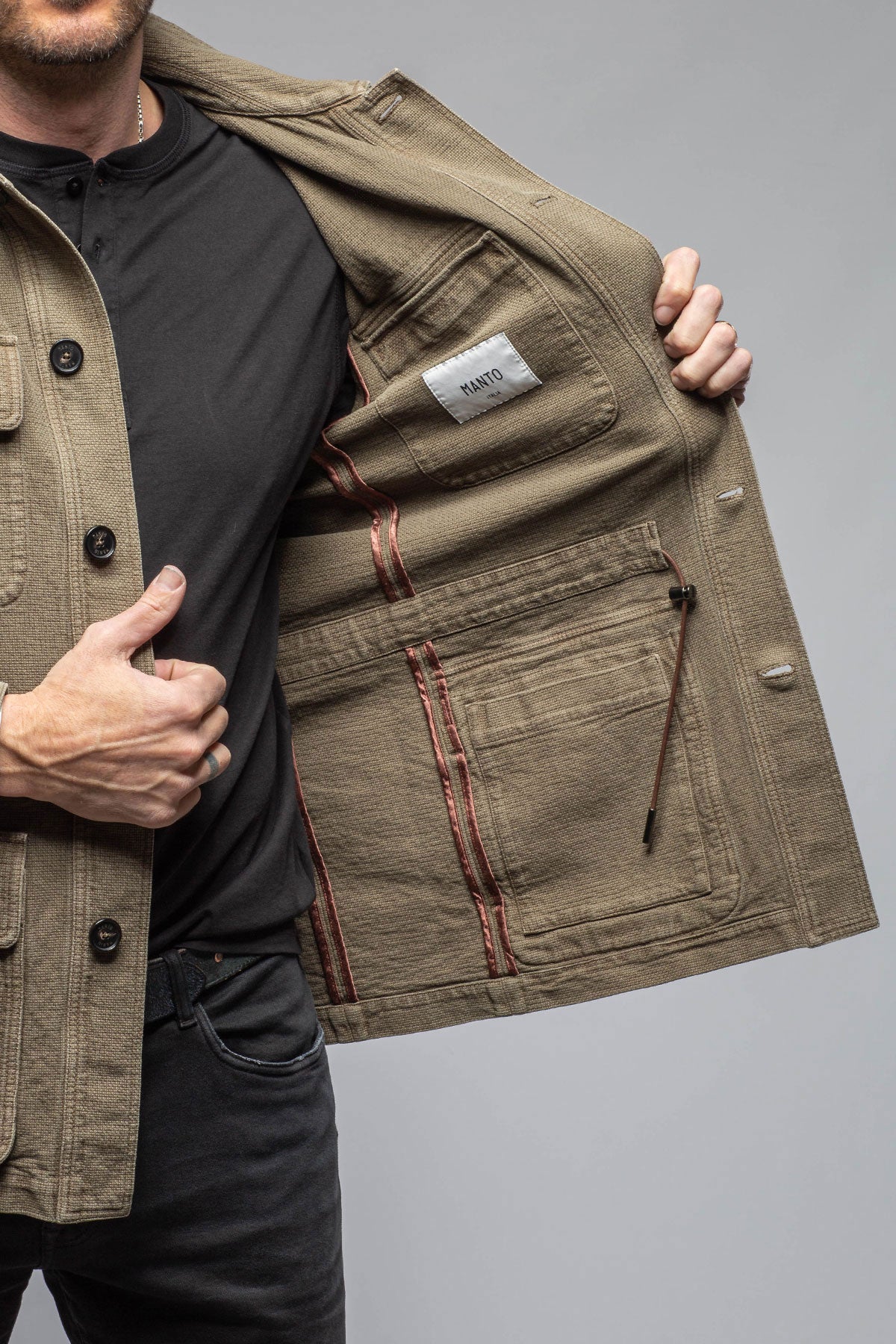 Manto Chinaco Safari Jacket In Moss Grey Mens - Outerwear - Lightweight