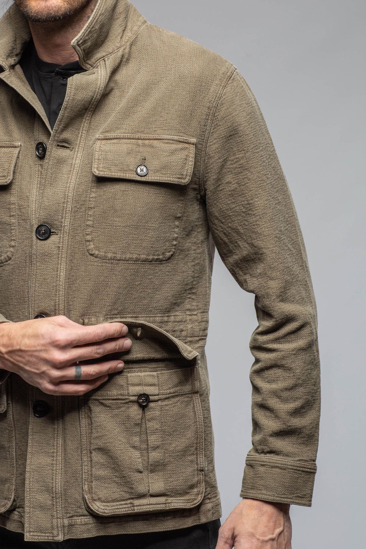 Manto Chinaco Safari Jacket In Moss Grey Mens - Outerwear - Lightweight