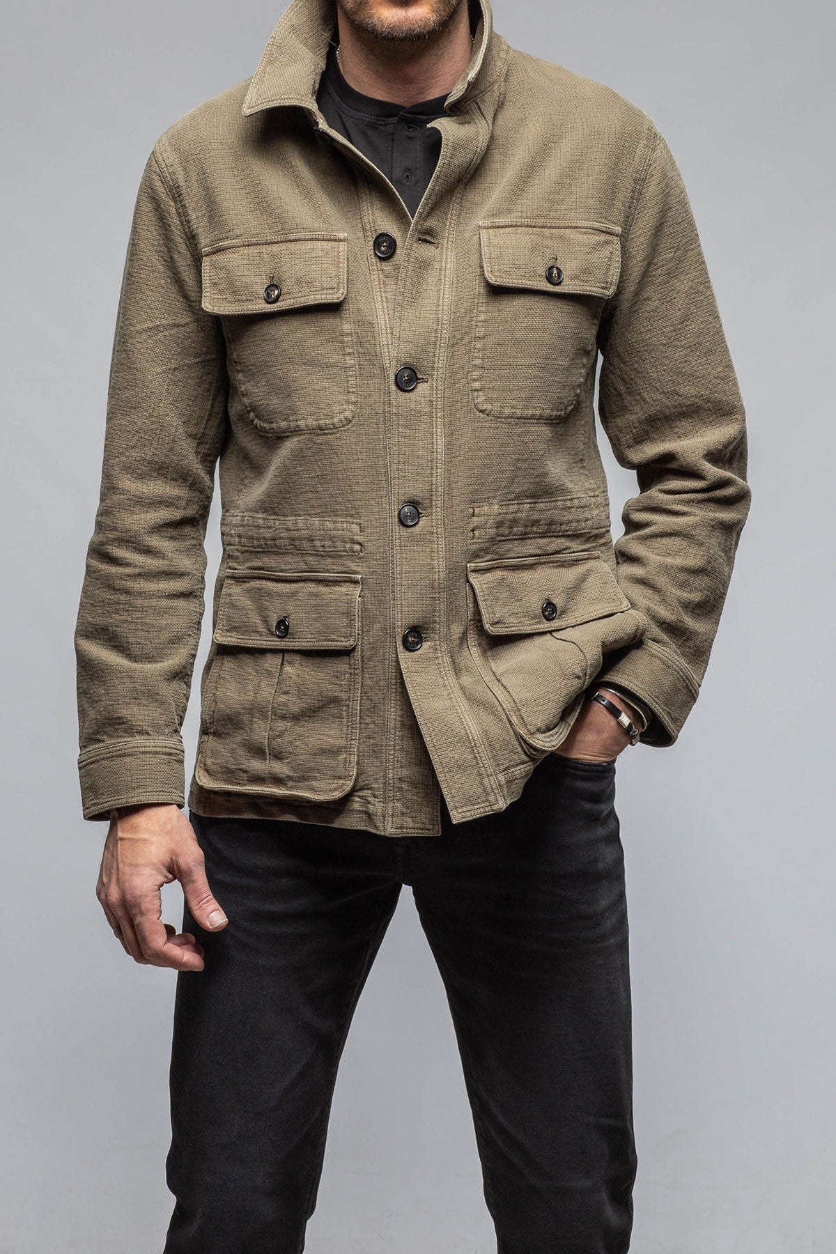 Manto Chinaco Safari Jacket In Moss Grey Mens - Outerwear - Lightweight