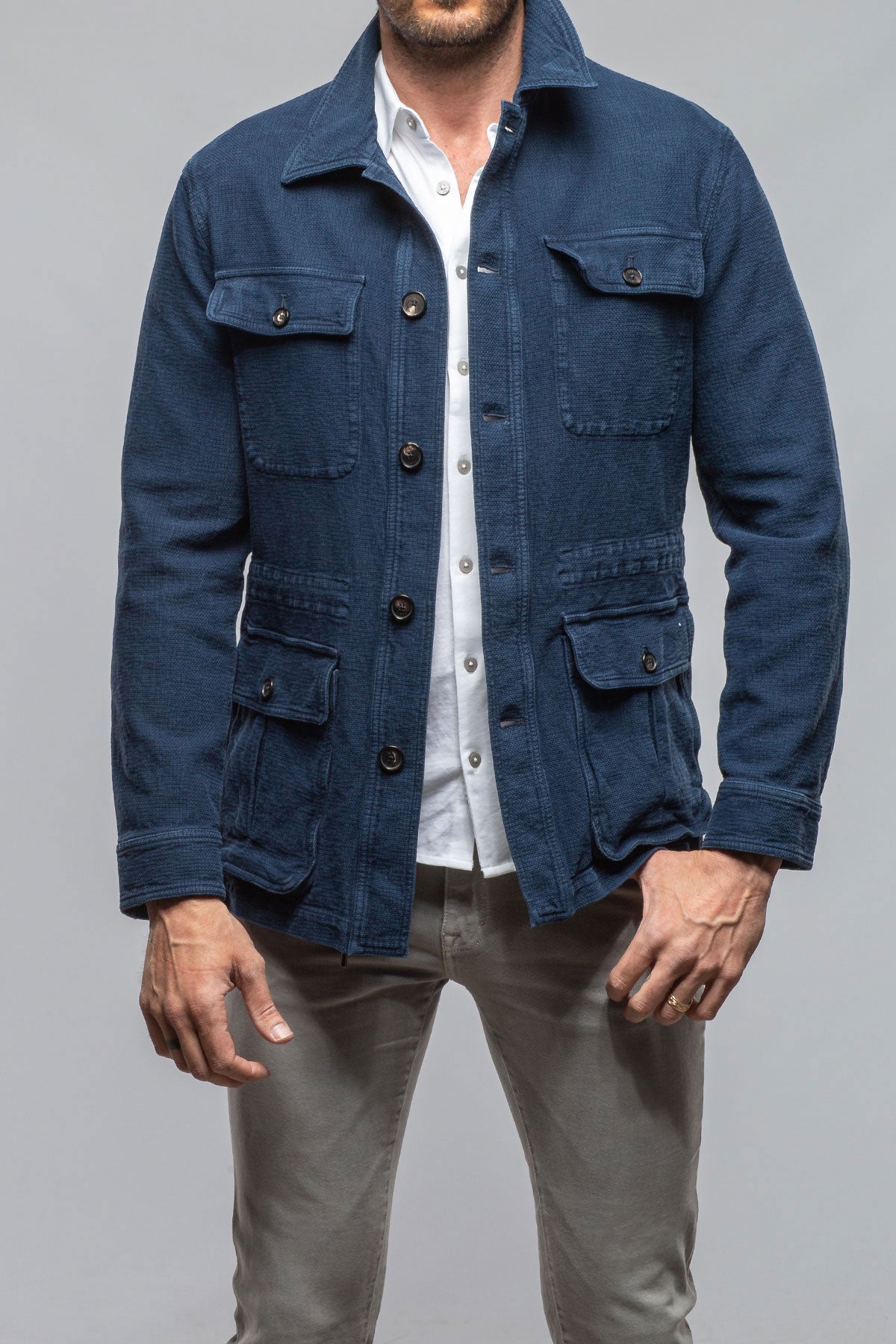 Chinaco Safari Jacket In Navy | Mens - Outerwear - Overshirts | Manto