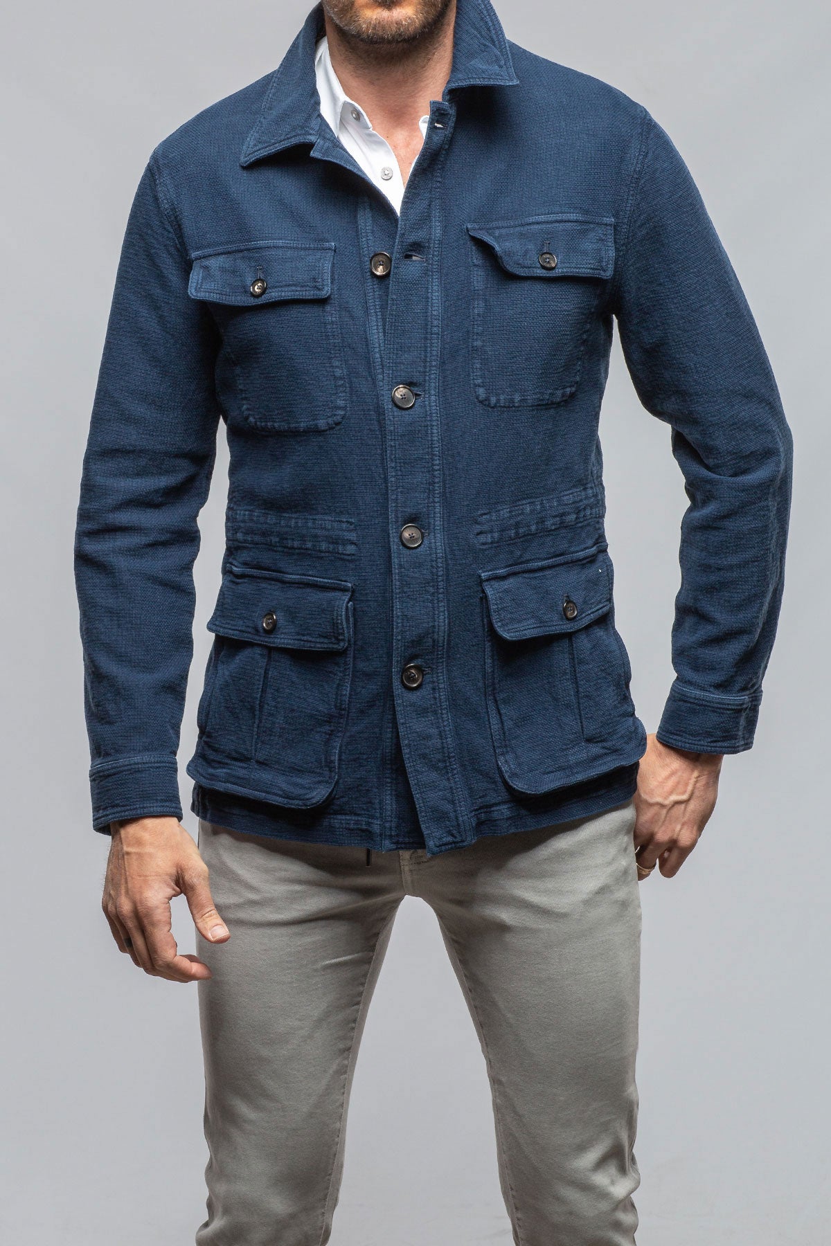 Chinaco Safari Jacket In Navy | Mens - Outerwear - Overshirts | Manto
