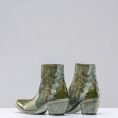 Luz Leather & Suede Boots In Green | Ladies - Cowboy Boots | Marco Delli