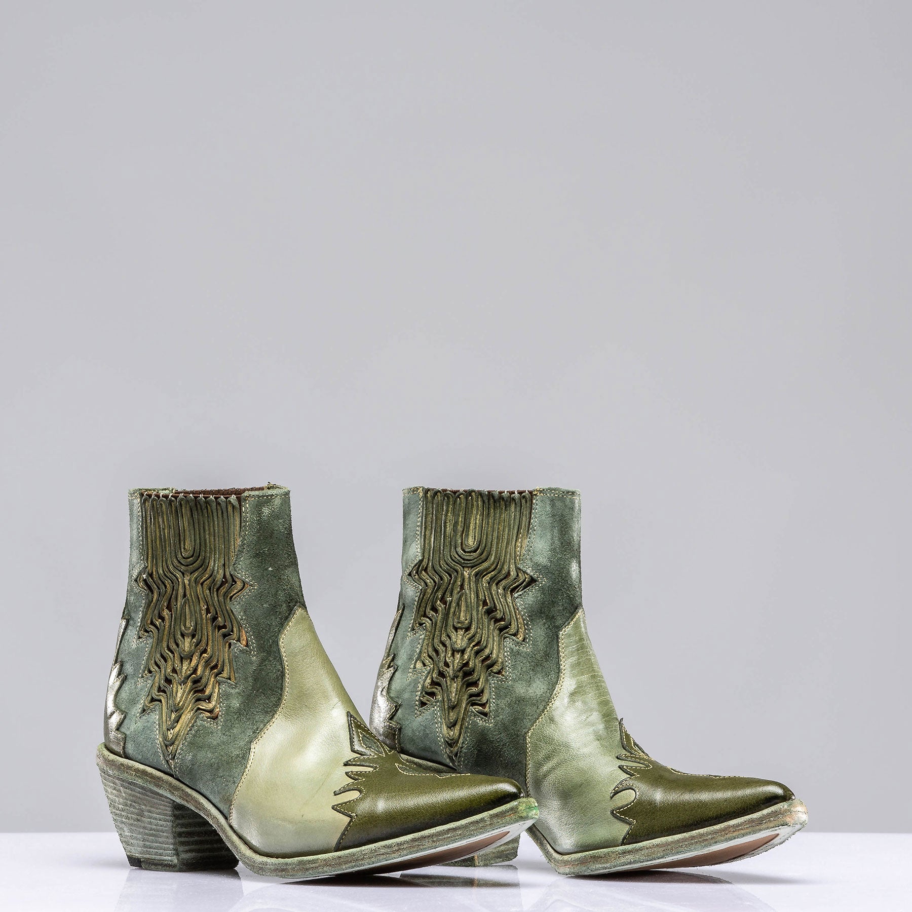 Luz Leather & Suede Boots In Green | Ladies - Cowboy Boots | Marco Delli
