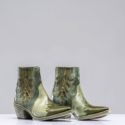 Luz Leather & Suede Boots In Green | Ladies - Cowboy Boots | Marco Delli