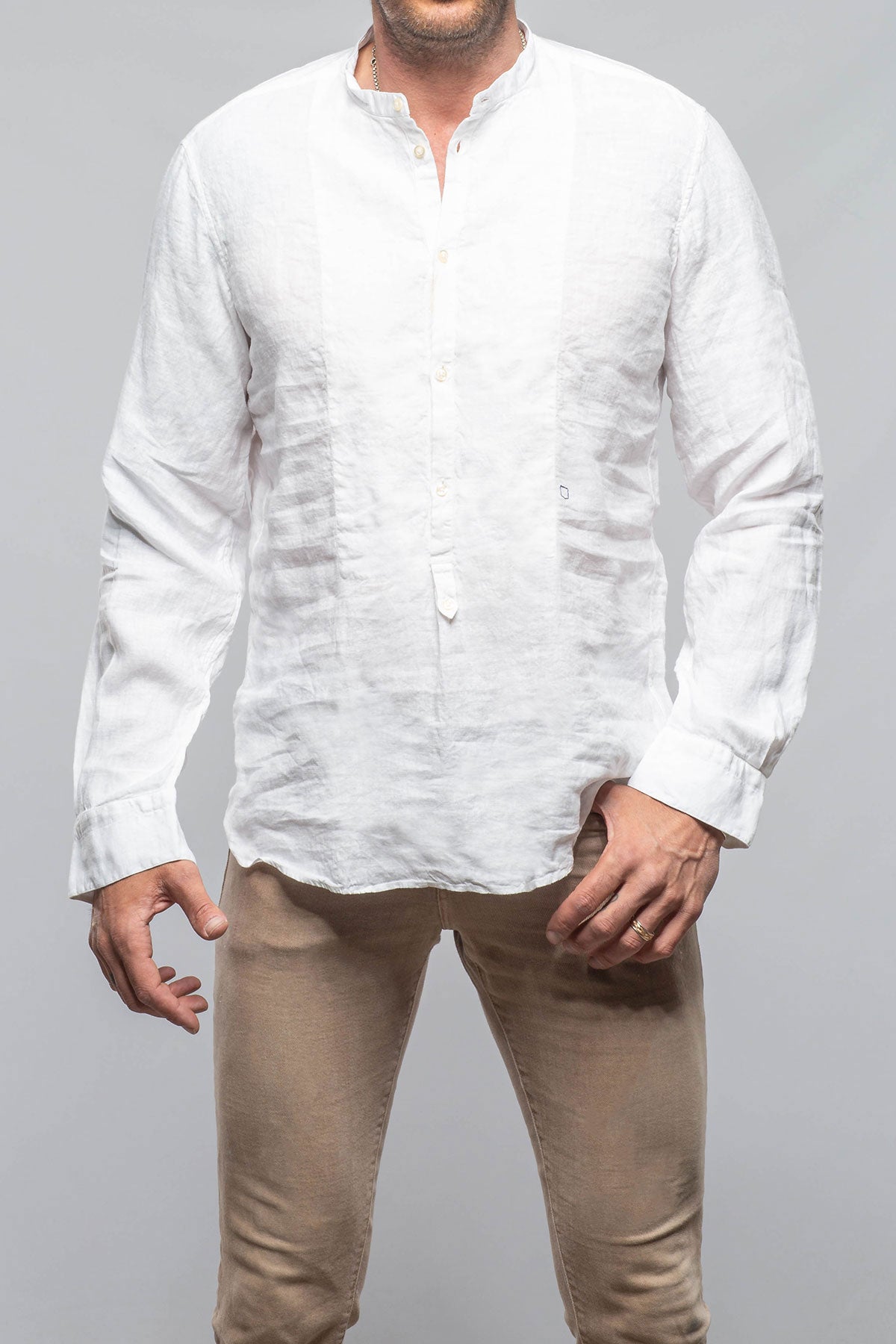 Massimo Alba Bianco Banded Linen Jersey Mens - Shirts - Dress