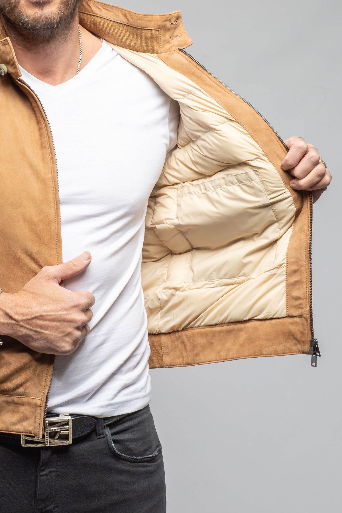 Bernard Suede Puffer | Samples - Mens - Outerwear - Leather | Axel's Florence Collection