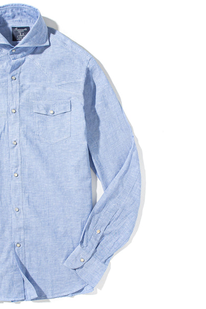 Blanton Linen Cotton Solid Shirt In Blue | Mens - Shirts - Dress | Giannetto Portofino