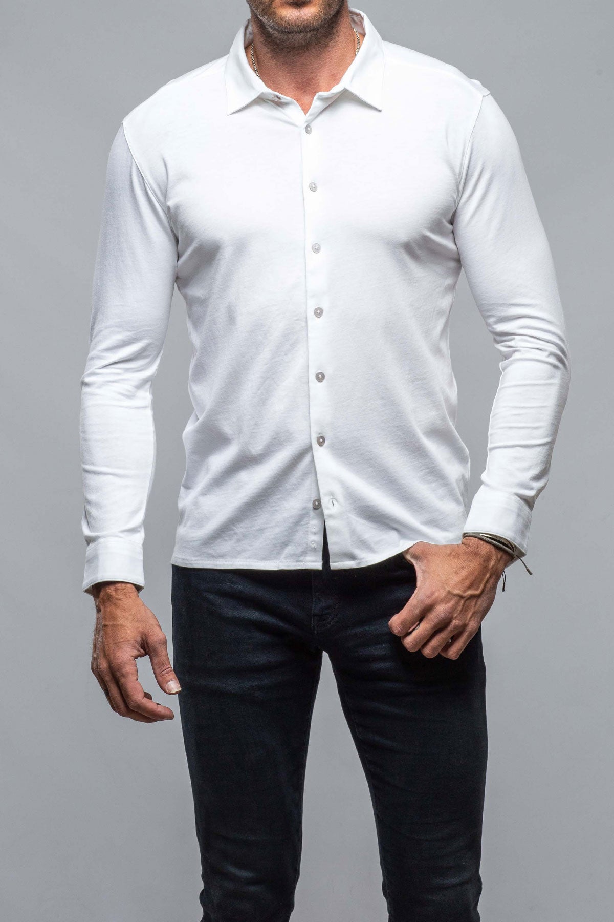 Cambria Button Up Polo in White | Mens - Shirts - Polos | Georg Roth