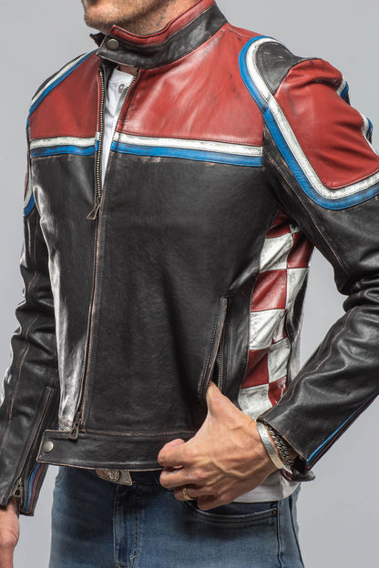 Retro Biker Jacket In Burgundy, White