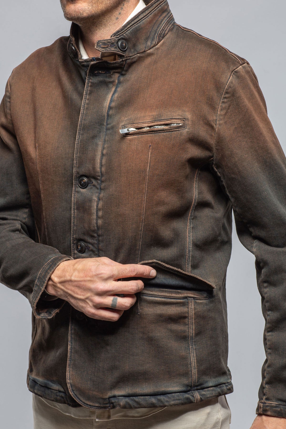 Buster Over-Dyed Denim Jacket In Ruggine | Mens - Outerwear - Overshirts | Axel's Premium Denim