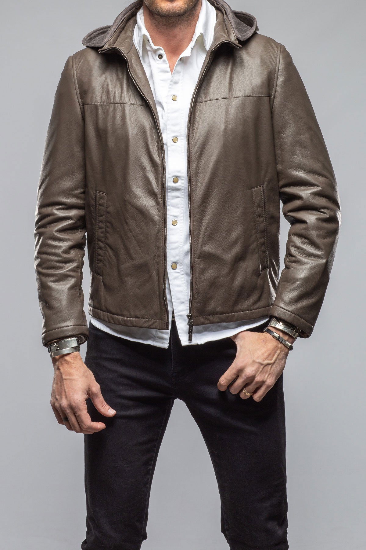 Reston Deerskin Hooded Jacket | Samples - Mens - Outerwear - Leather | Gimo's