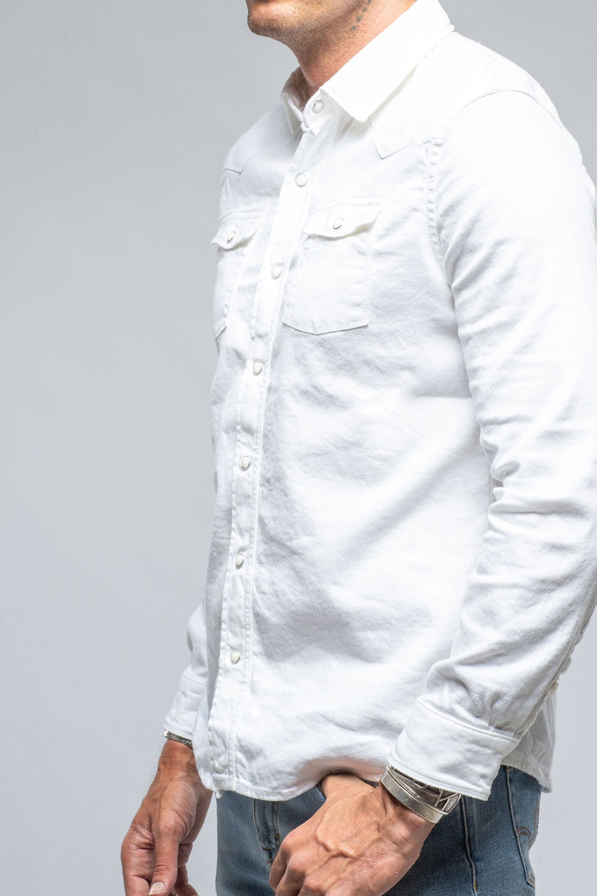 Sullivan Linen Cotton Snap Shirt In White | Mens - Shirts | Axel's Premium Denim