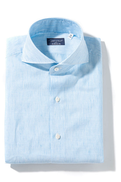 Lutung Cotton Linen Stripe In Turquiose | Mens - Shirts - Dress | Finamore Napoli