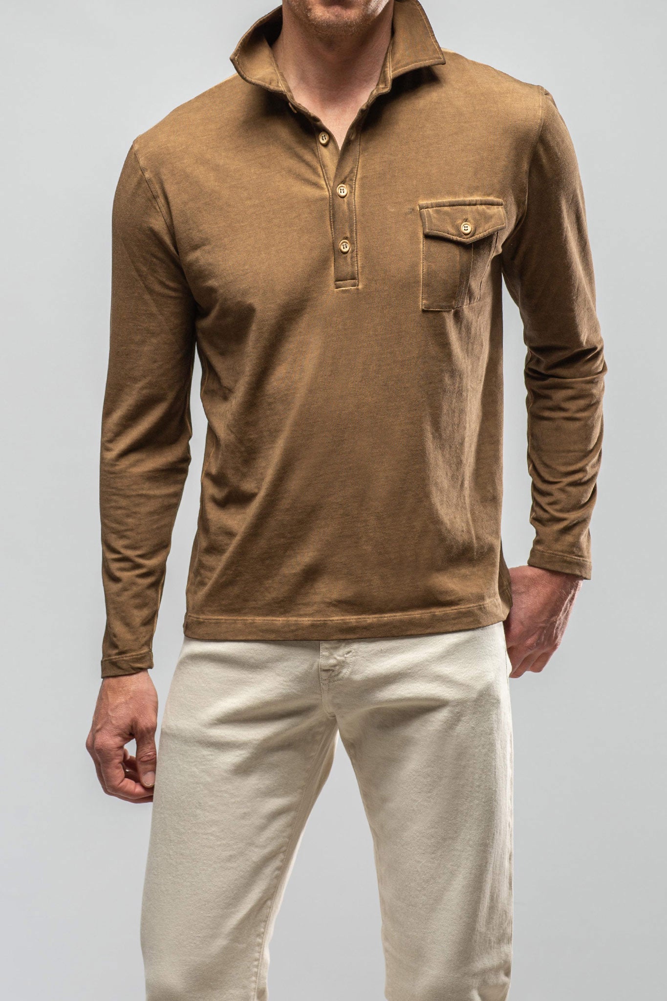 Cafe Paco LS Polo Shirt In Light Brown | Mens - Shirts - Polos | Dune