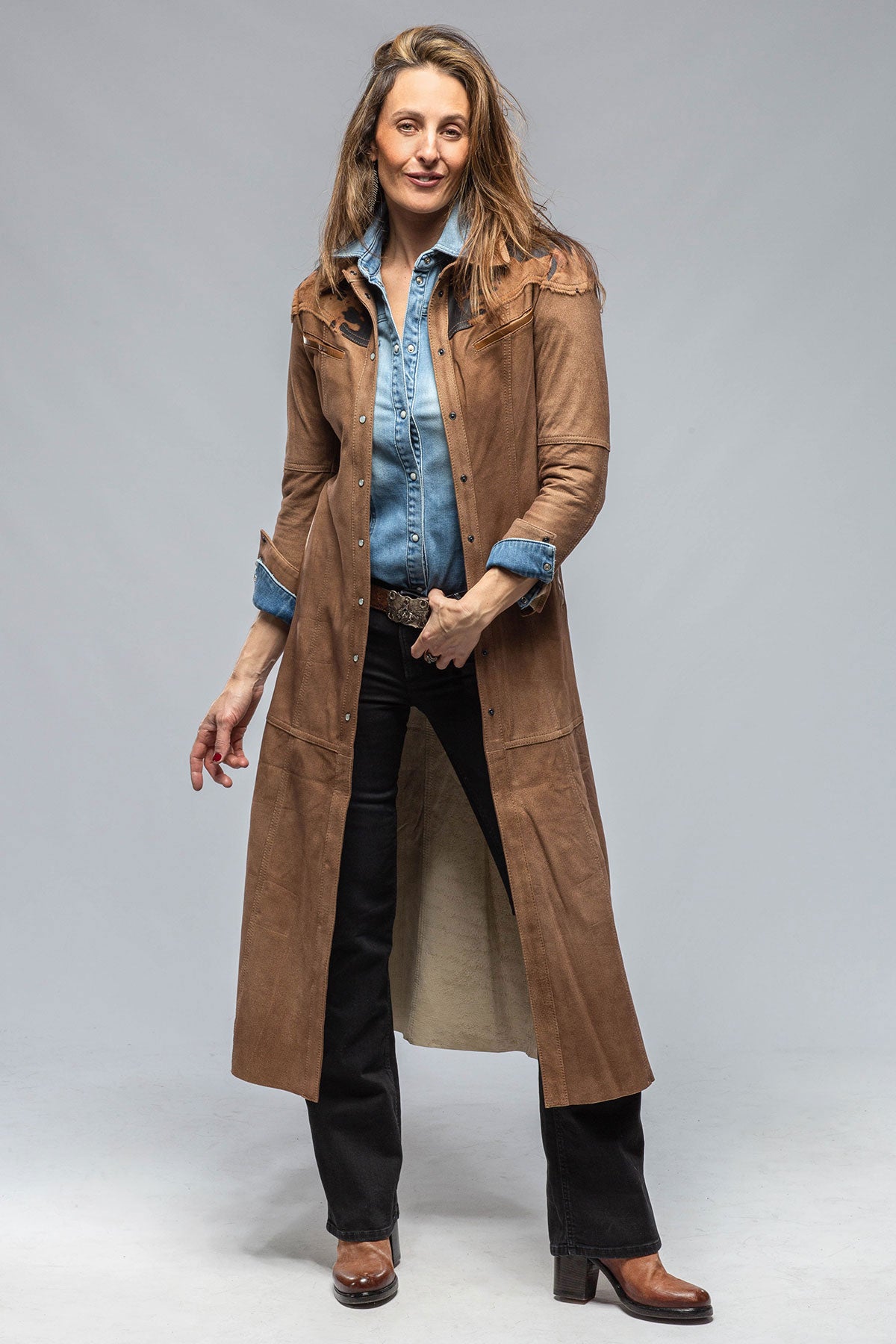 Waggoner Long Hair-On Suede Duster | Ladies - Outerwear - Leather | Roncarati